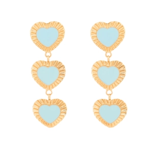 Orecchini pendenti a cuore in oro con finitura in smalto azzurro a strati multipli