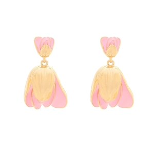 Vintage Tulpen-Ohrhänger aus Gold und rosa Emaille im floralen ästhetischen Design
