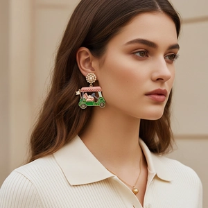 Golf Car Stud Earrings With Enamel And Faux Artificial Pearl Alloy Jewelry For Women Creative Sporty Accessory With Stainless Steel Earring Post