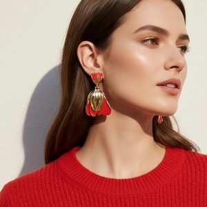 Tulpenblüten Ohrhänger Mit Emaille Glasur Zinklegierung Blütenblätter Und Edelstahl Ohrstecker Retro Französischer Stil Damen