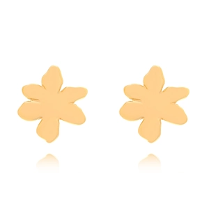 Pair of polished gold vintage flower earrings with six petals and reflective surface