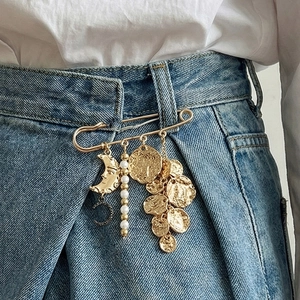 Broche Épingle De Sûreté En Alliage Faux Künstliche Perle Strass Pendentifs Lune Soleil Rétro Bohème Pampille Bijoux Pour Femmes