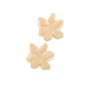 Detail view of gold flower earrings with a minimalist matte finish and 3D petals