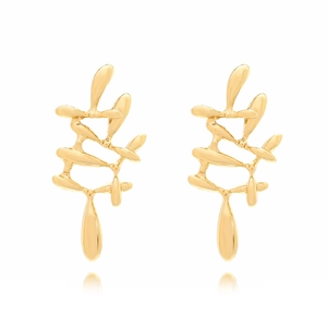 Boucles d'oreilles feuilles creuses dorées avec un design de fleur en métal texturé vintage