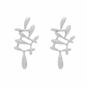 Boucles d'oreilles pendantes feuilles en alliage argenté avec design botanique abstrait