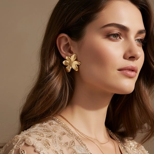 Vintage Gold Flower Stud Earrings Zinc Alloy Floral Jewelry With Stainless Steel Earring Post For Women