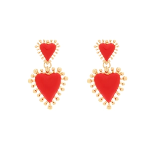 Pendientes de corazón en esmalte rojo de varias capas con bordes dorados de cuentas