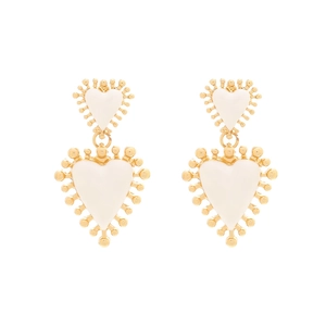 Pendientes de corazón multicapa en aleación dorada con esmalte blanco estilo retro