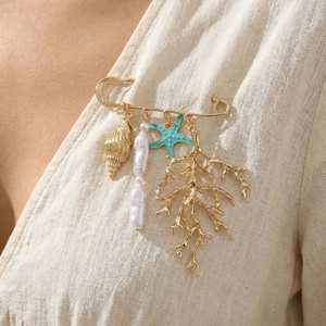 Broche Épingle Alliage Künstliche Perle Baroque Étoile De Mer Corail Élément Marin Bijoux Exagérés Pour Femmes Accessoire Fête