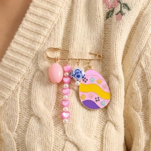 Alloy Safety Pin Brooch With Colorful Easter Egg Heart Flower Pendant For Women Festive Dress Waist Cincher Accessory Jewelry