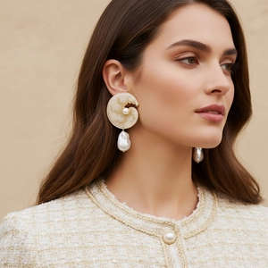 Vintage Artificial Baroque Pearl Drop Earrings Gold Plated Alloy Enamel Dangle Jewelry With Stainless Steel Earring Post For Women