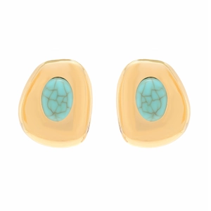 Vintage palace style irregular gold earrings with faux turquoise stones in pebble shape