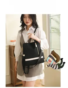 Vue arrière du sac à dos en nylon imperméable avec fermeture antivol et rayures blanches
