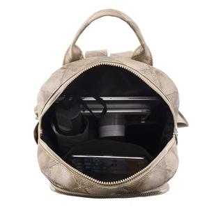 Large capacity khaki anti-theft backpack with quilted pattern and spacious interior