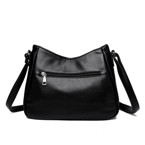 Classic black litchi pattern leather shoulder bag with a functional back zipper pocket