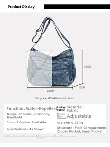 Detailed view of large capacity waterproof PU leather shoulder bag with multiple zippers
