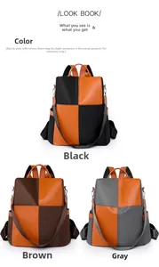 Detailed comparison of contrast color backpacks in black, brown, and grey PU leather