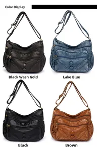 Detailed color display of multi-pocket washed leather crossbody bags in four vintage shades