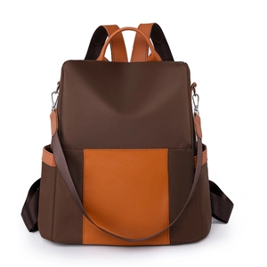 Women Fashion Contrast Color Backpack Water Resistant Nylon Leather Anti Theft Large Capacity School Travel Shoulder Bag For Lady