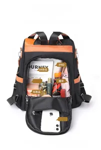 Detail view of large capacity backpack interior showing storage for tablets and essentials