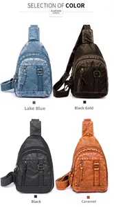Detailed view of vintage washed PU leather crossbody bags in four retro color options