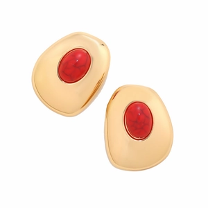 Vintage irregular gold geometric earrings with faux turquoise red center stones
