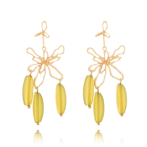 Bohemian gold floral drop earrings with colorful geometric long beads for women