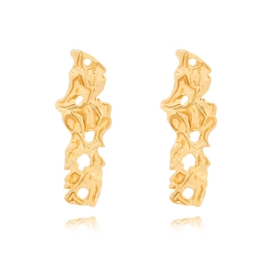 Elegant gold lava texture long earrings with organic abstract hollow design for women