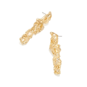Elegant long gold earrings featuring hollow lava texture design and artistic metal finish