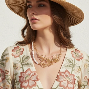 Coral Branch Asymmetrical Necklace With Imitation Artificial Baroque Pearls Alloy Figaro Chain Exaggerated Boho Ocean Jewelry Women
