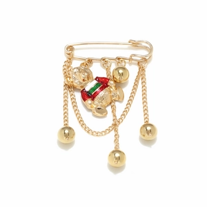Broche épingle dorée avec pendentif ours en peluche coloré et chaînes à franges pendantes