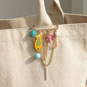 Enamel Tropical Fish Flower Safety Pin Brooch Alloy Rhinestone Tassel Dangle Charms For Women Clothing Accessory