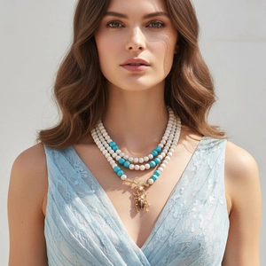 Collana Di Perline Multistrato Bohémien Per Donna Vintage Lega Di Zinco Ciondolo Insetto Coleottero Finto Turchese Resina Statement