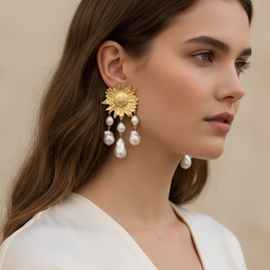 Sonnenblumen Ohrhänger Mit Barock Künstliche Perlenimitat Zinklegierung Und Edelstahl Ohrstecker Retro Eleganter Blumenschmuck