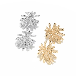 Textured gold and silver alloy fireworks stud earrings with modern irregular 3D coral pattern