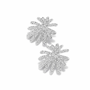 Luxury silver firework stud earrings with textured abstract floral burst design