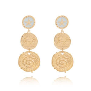 Boucles d'oreilles vintage en or avec motif étoile de mer, relief et émail blanc