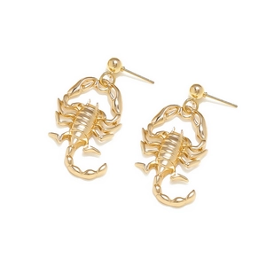 Gothic gold scorpion drop earrings in polished alloy for a bold vintage insect jewelry look