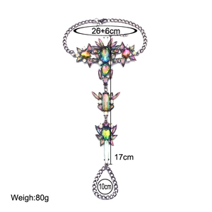 Punk style body chain with colorful rhinestone crystals for beach vacation jewelry wear