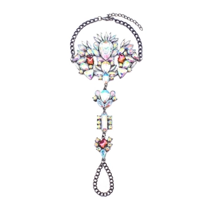 Retro rhinestone slave bracelet with colorful crystals and adjustable wrist chain