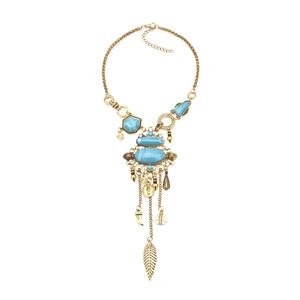 Bohemian Long Pendant Necklace Vintage Alloy Ethnic Sweater Chain With Turquoise Style Stone Tassel Feather Coin For Women