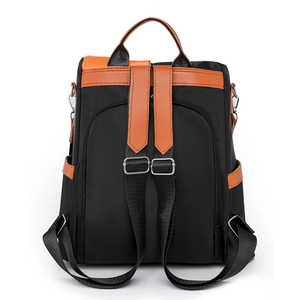 Women casual color-block backpack with large capacity and anti-theft back zipper opening