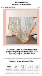 Detail eines Satin-Halstuchs mit Vintage-Blumenmuster und kontrastierendem orangefarbenem Rand
