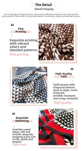 Detail of geometric herringbone pattern scarf with premium printed texture and rolled edges