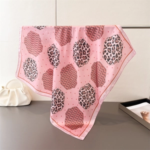 Leopard Print Satin Square Scarf Women Elegant Wave Polka Dot Printed Head Neck Scarf Satin Like Fashion Wrap