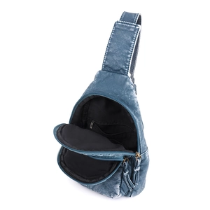 Blaue Vintage Brusttasche aus gewaschenem PU-Leder mit Hauptfach und Reißverschlussfach