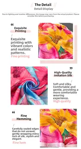 Detailed close-up showing sunflower print silk scarf texture and fine stitched edges