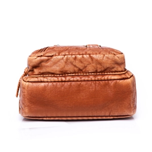 Brown vintage PU leather crossbody bag featuring dual zippers and textured finish
