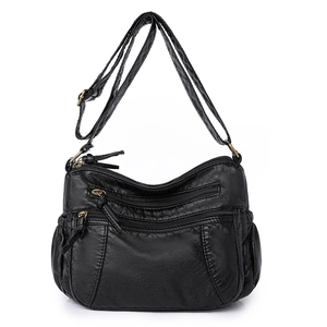 Damen Umhängetasche Mehrere Reißverschlusstaschen Weiches PU Waschleder Große Kapazität Verstellbarer Gurt Vintage Schultertasche