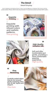 Detailed macro view of digital print zebra and floral patterns on faux silk scarf
